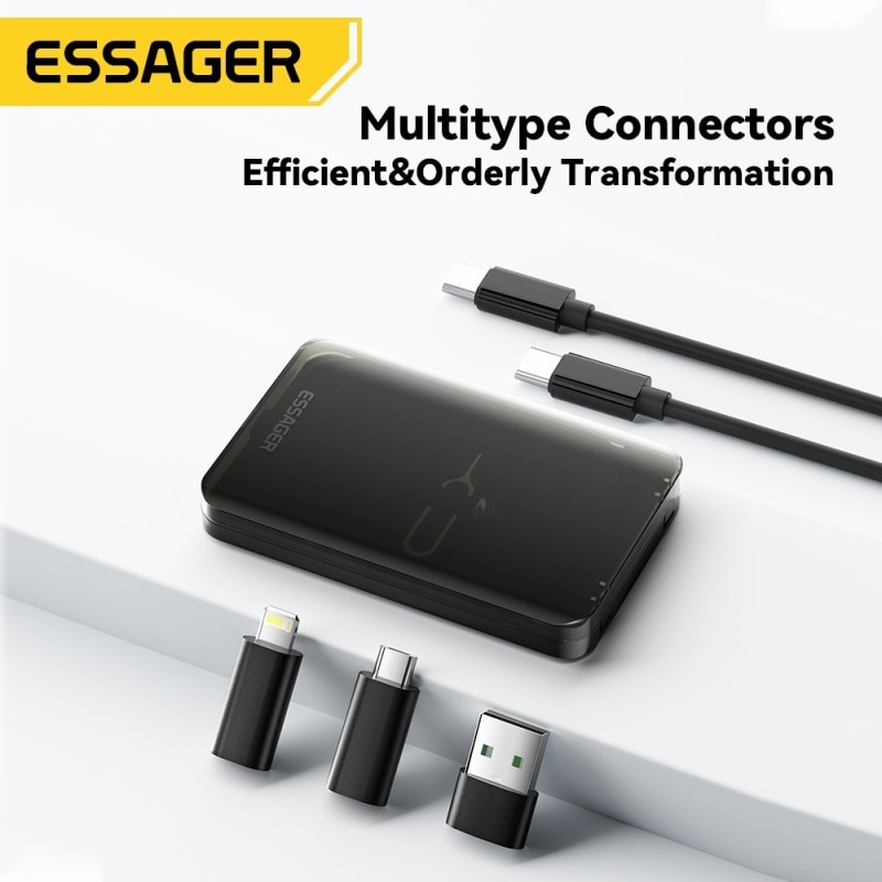Essager 4-in-1 USB C to USB C Cable  PD 60W Fast Charging Multi-Device Cord with Holder Storage Box