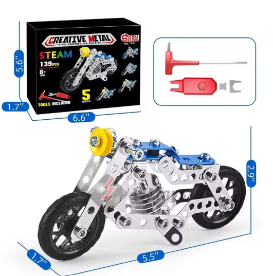 Erector Set Motorcycle, Stem Building Toys For Kids, Metal Building Construction Model Kit, 5 Variable Multi Shape Motorbike