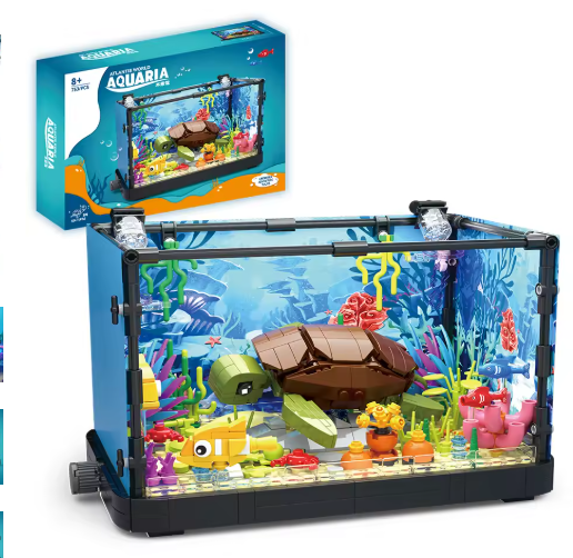 Fish Tank Block Set with Lights, Aquarium, Marine Life, Shark Eco Tank, Block Playset for Kids 6+ Years, Gift for Ocean Lovers