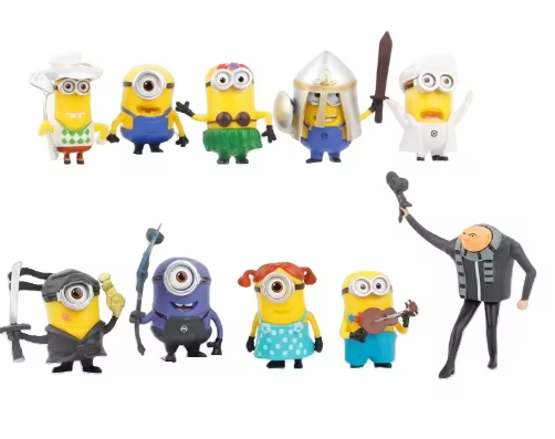 Capsule toys 10Pcs/Set Miniones Kevin Bob Gru 3D Eye Despicable Miniones with weapon Action Figures Toys for kids Xmas Gifts