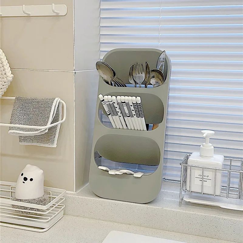 Chopsticks Storage Box Holder 3 Layers Spoon Fork Container Drain Rack Kitchen Utensil Drying Stand Organizer Tableware Tube