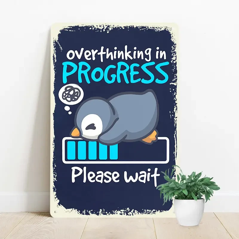 Vintage 'Overthinking in Progress' Aluminum Wall Art - Waterproof & Dustproof