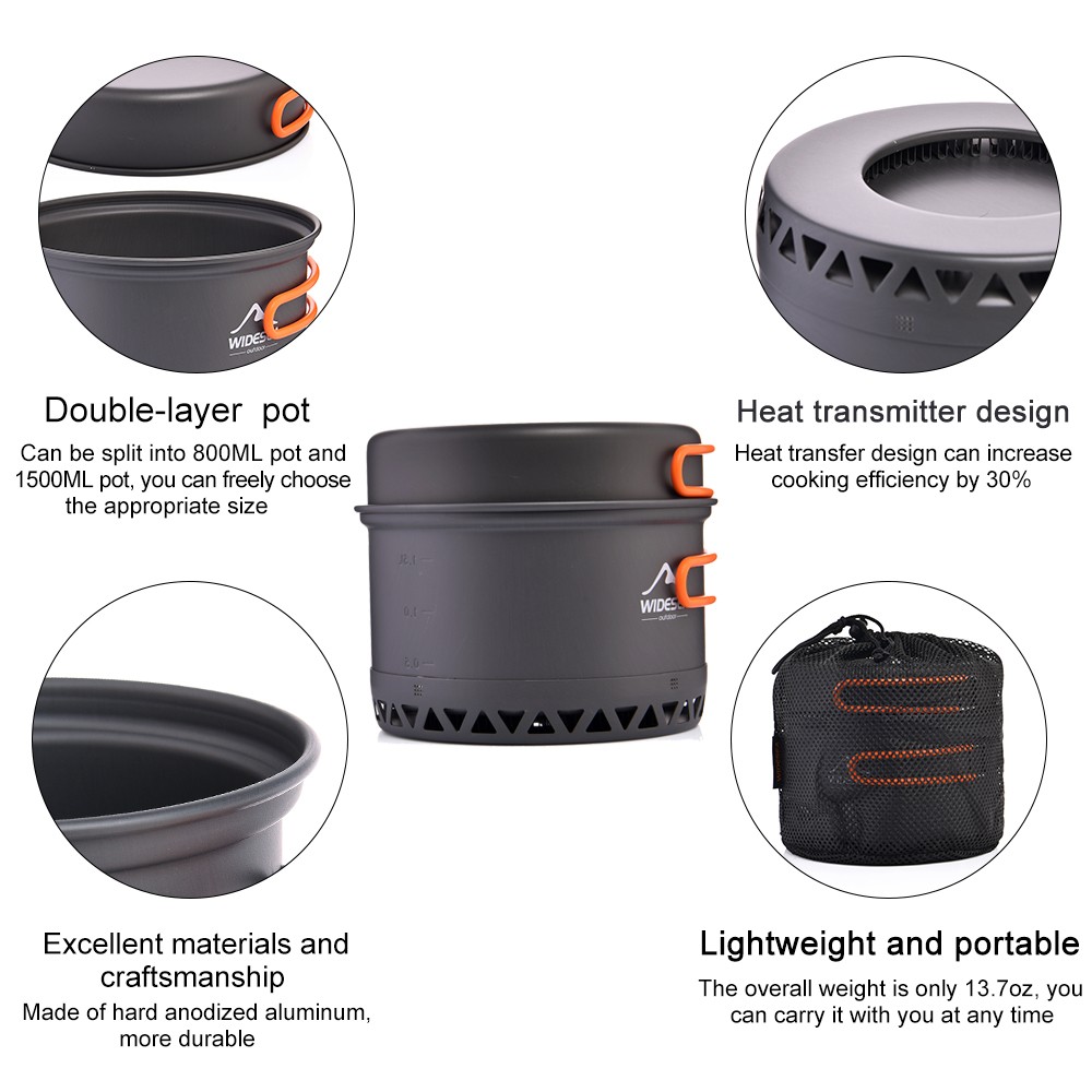 Widesea Camping Cookware Set Portable 1.3L/2.3L Outdoor Cooking Kit with Pot