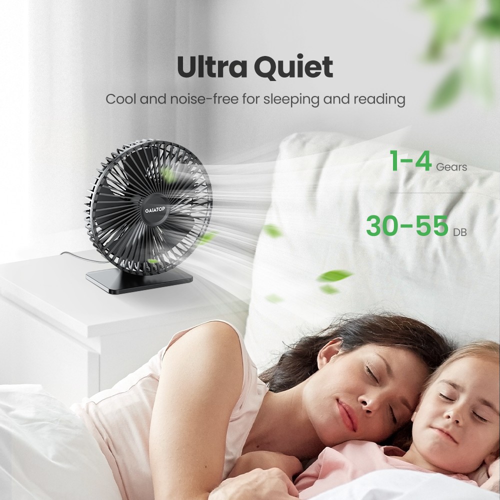 GAIATOP Desk Fan  Portable USB Fan with 4 Speeds and Ultra-Quiet Cooling