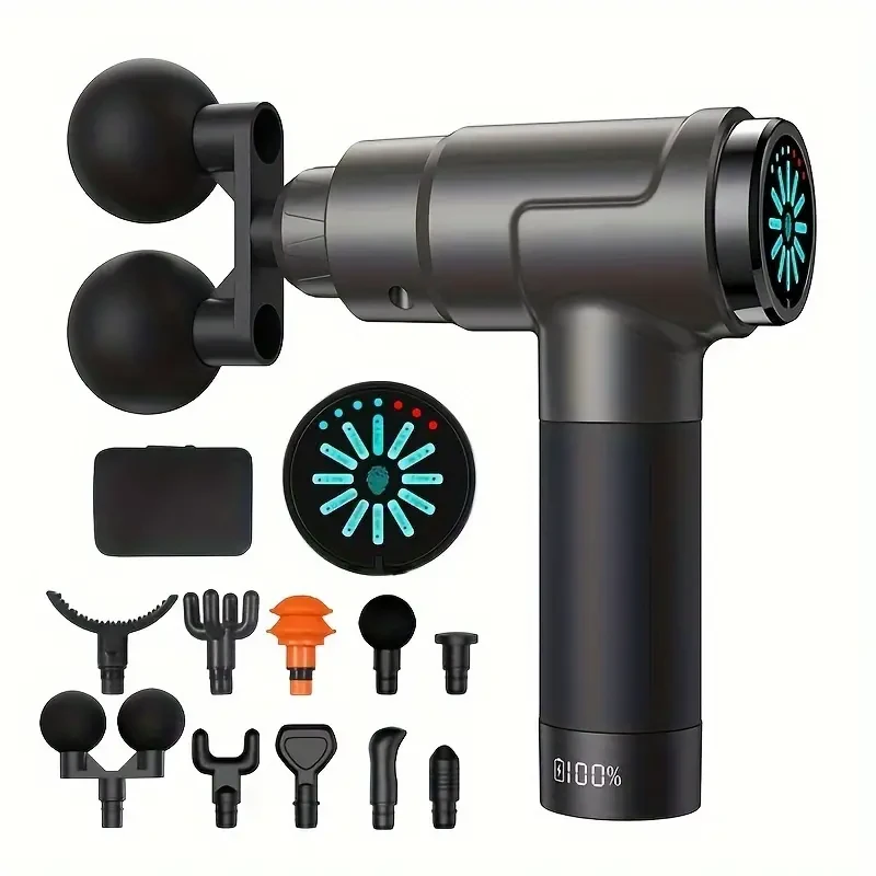 Professional Handheld Deep Tissue Massage Gun - 10 Heads, 12 Intensity Levels