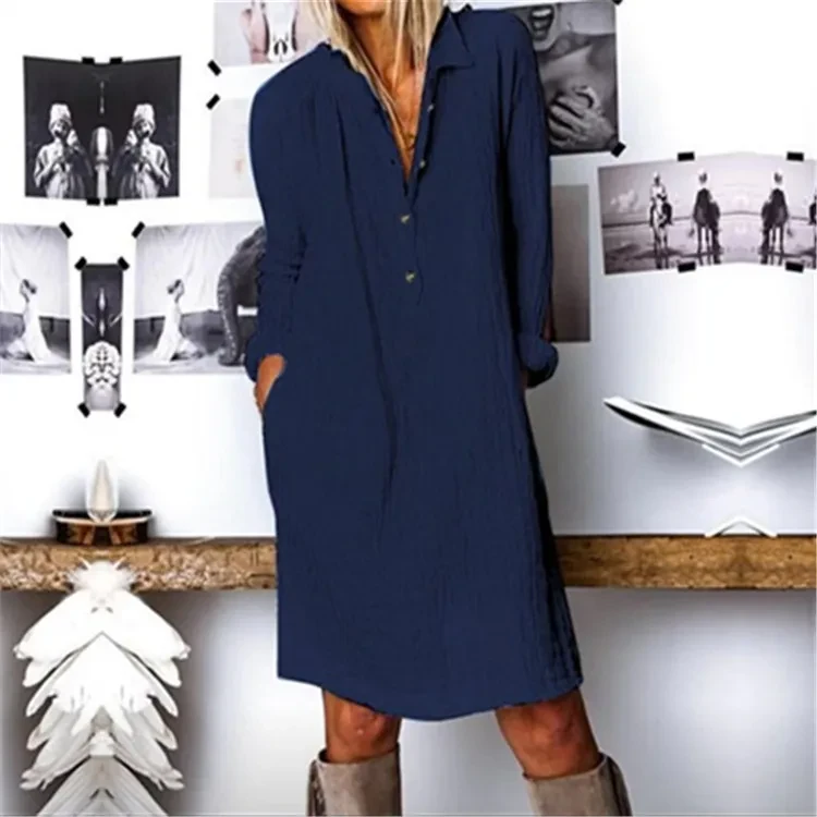 Cotton and linen long sleeve dress