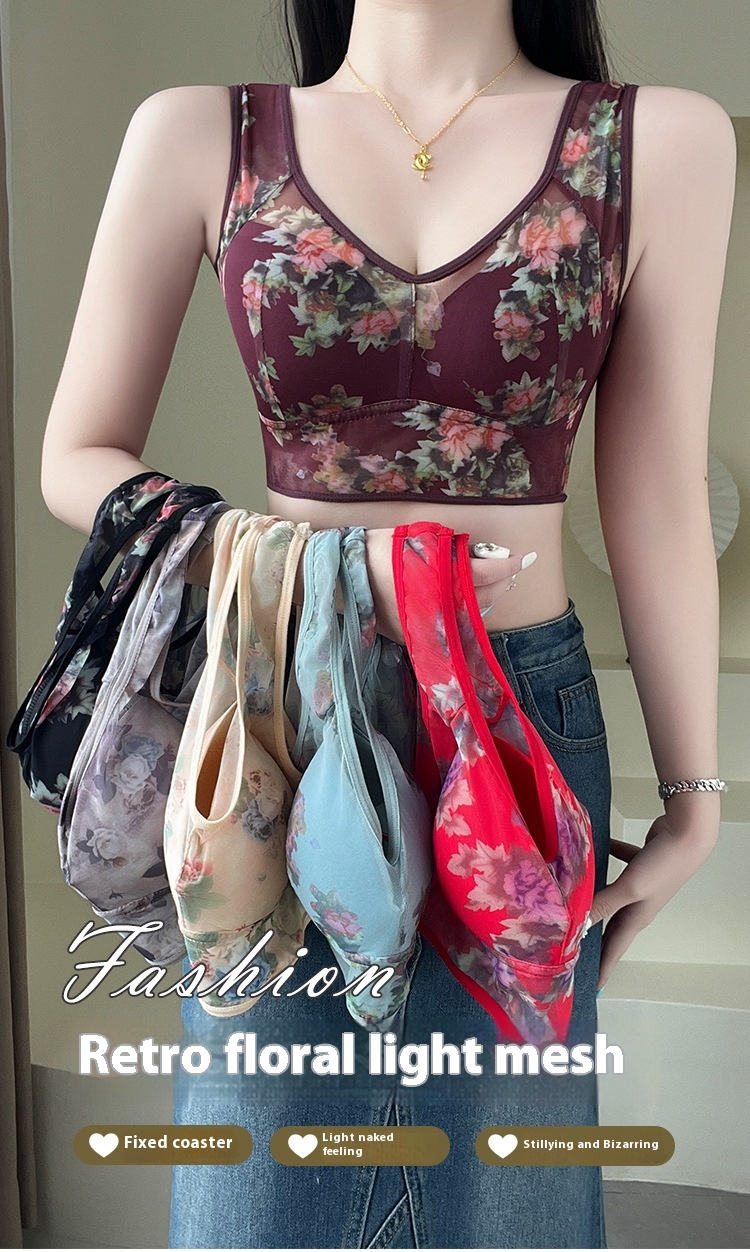 Underwear One-piece Fixed Cup Without Steel Ring Printing Vest Bra