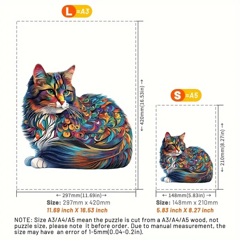 Colorful Cat Wooden Puzzle  Unique Shaped Jigsaw for Creative Minds