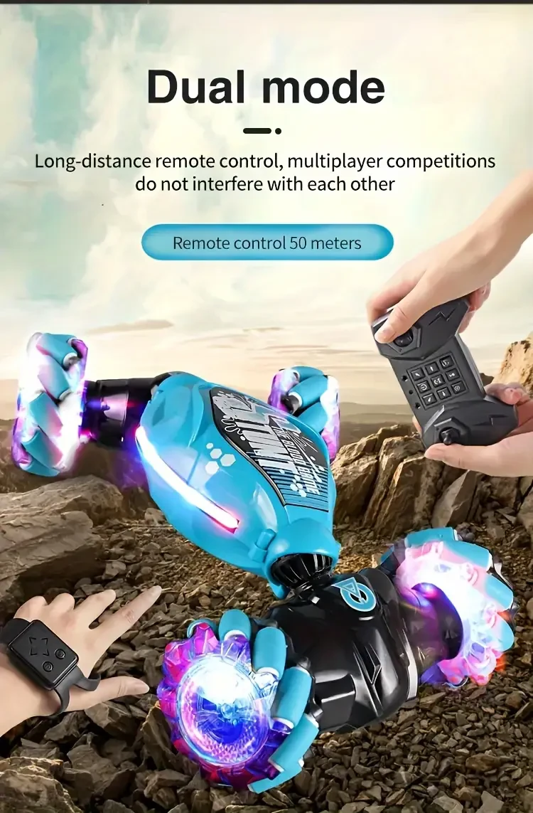 TurboDrift 4WD Gesture Controlled RC Car  Dual-Side Rotating Off-Road Vehicle with LED Lights & Music