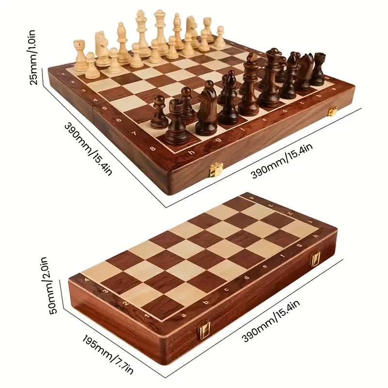 38.1cm X 38.1cm (15" X 15") Chess Solid Wood Large Premium Folding Set