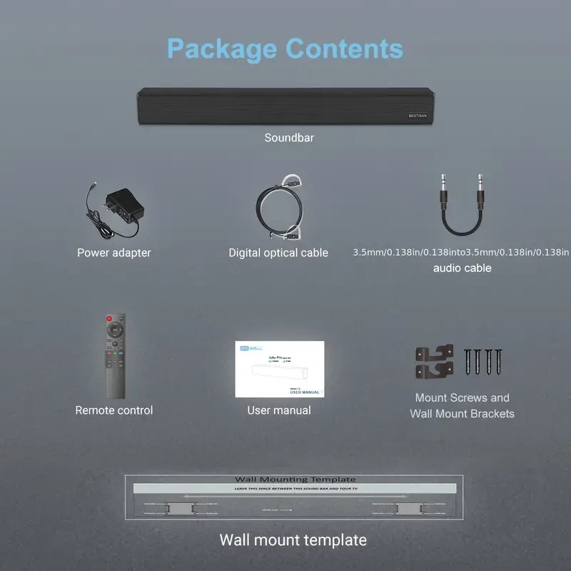 BESTISAN SE02 Sound Bar - 100 Watt HD-ARC with Built-In Subwoofer