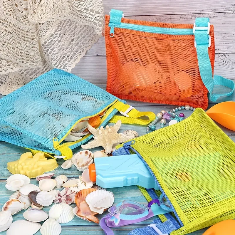 3pcs Vibrant Mesh Beach Toy Bags for Youngsters