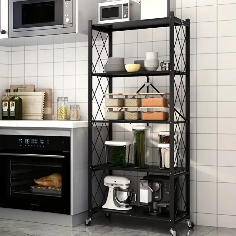 Folding Kitchen Rack Household Supplies Multi-Layer Microwave Oven Storage Rack