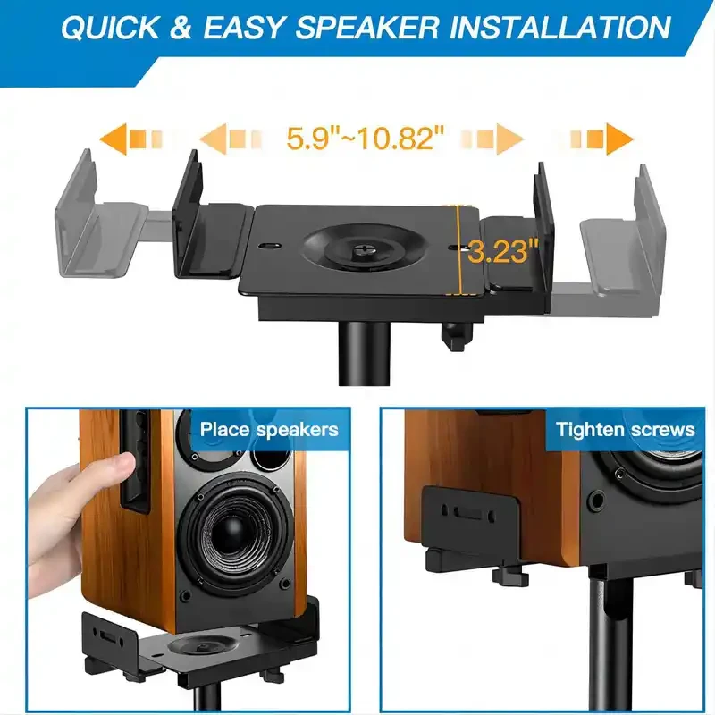 Square Base Universal Retractable Speaker Stands - Pair, Height Adjustable