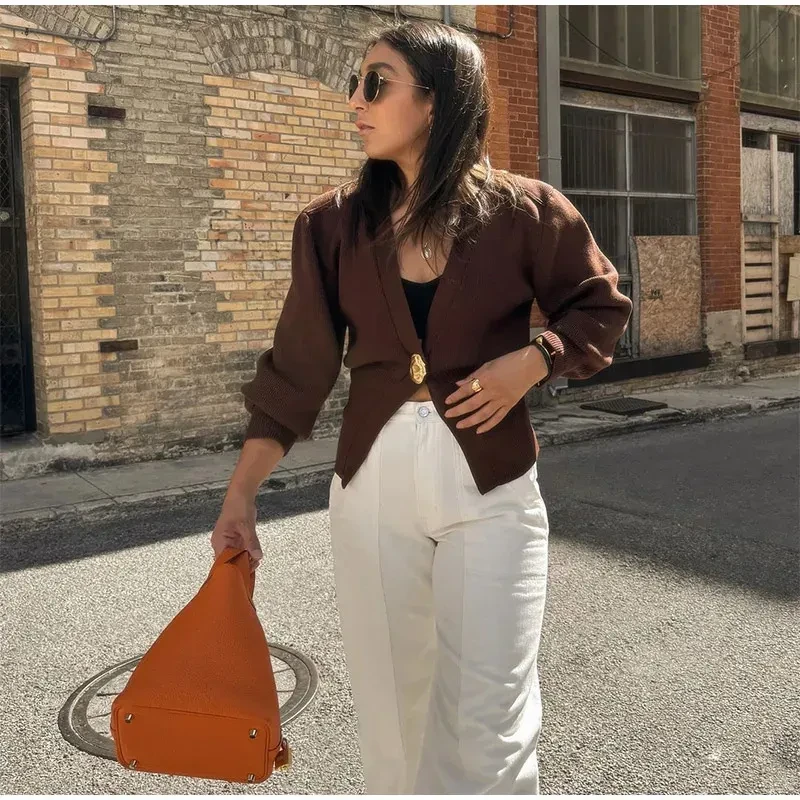 New V-neck Button Cardigan Fashion Knitted Sweater Top For Women Clothing