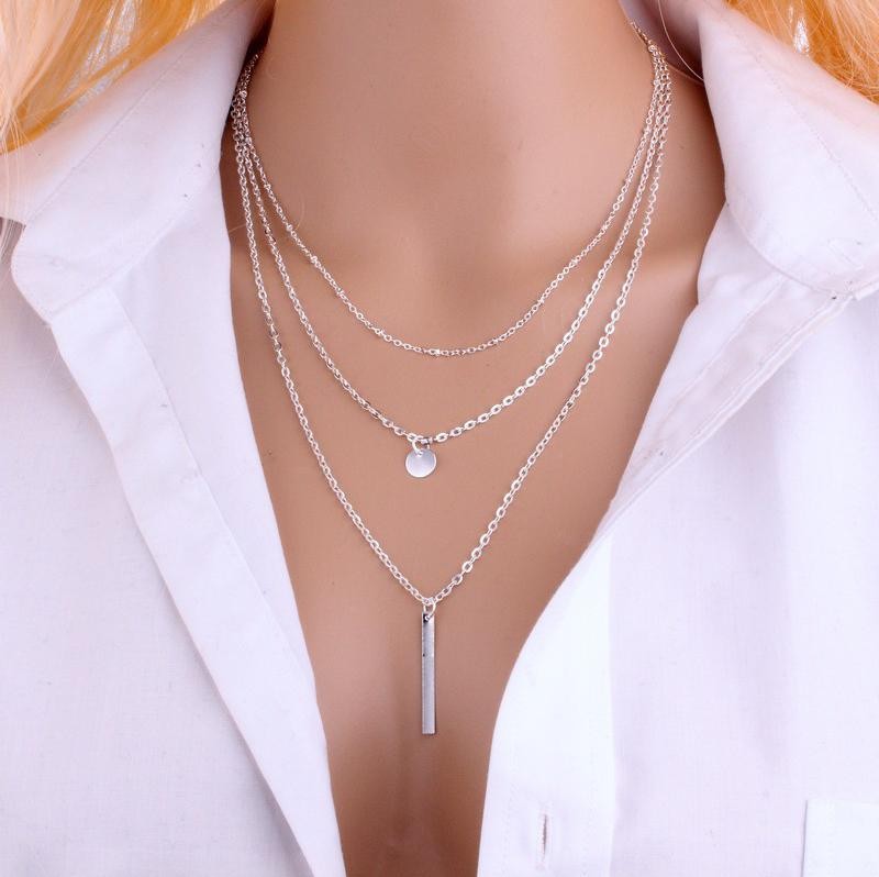 European and American Fashion Jewelry: Multi-layer Round Copper Bead Chain Sequin Metal Strip Necklace  Elegant and Versatile