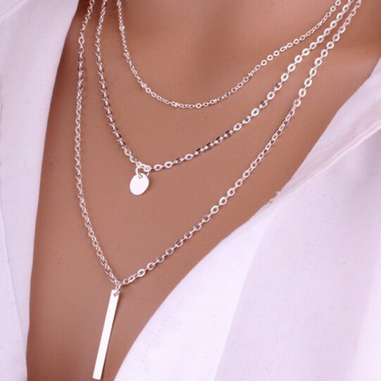 European and American Fashion Jewelry: Multi-layer Round Copper Bead Chain Sequin Metal Strip Necklace  Elegant and Versatile
