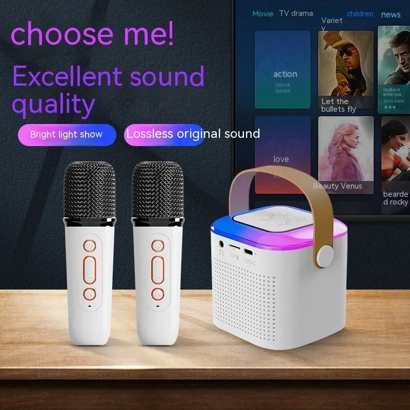 Karaoke Machine Bluetooth Speaker with 2 Wireless Mics & RGB Lights