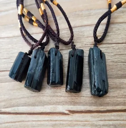 Natural Crystal Black Tourmaline Rough Stone Pendant