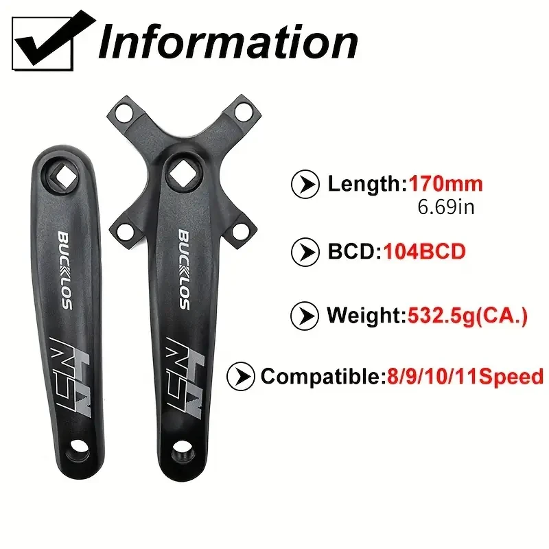 BUCKLOS 104BCD Ultralight Aluminum Alloy Crankset, 170mm Square Hole