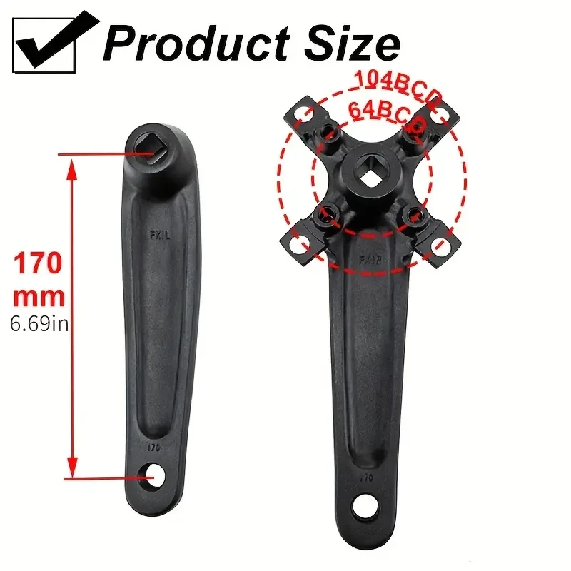BUCKLOS 104BCD Ultralight Aluminum Alloy Crankset, 170mm Square Hole