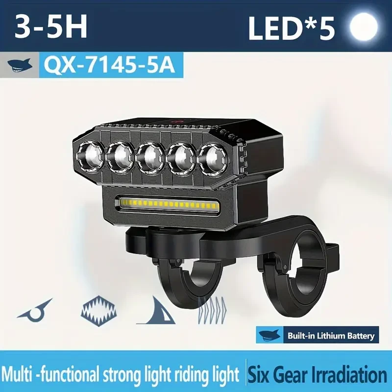 Smiling Shark 1pc Super Bright Rechargeable Bicycle Headlight