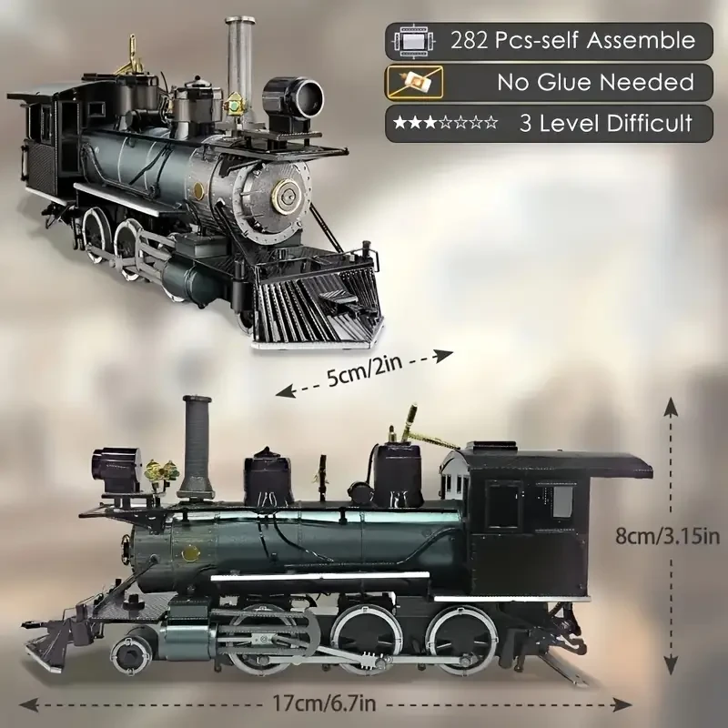 3D Puzzle DIY Model, Green Steam Locomotive