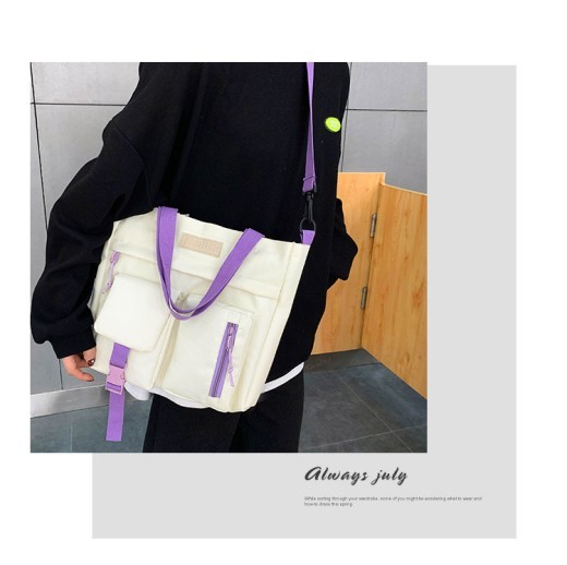 College Students' Backpack Five-piece Contrast Color Canvas School Bag