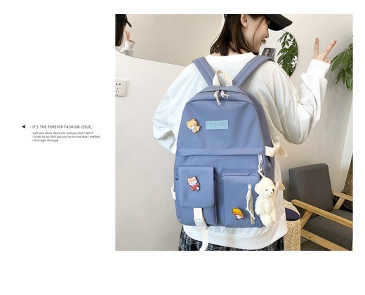 College Students' Backpack Five-piece Contrast Color Canvas School Bag