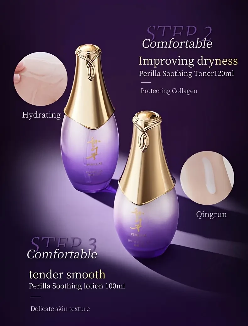 HANMJ 6pcs Perilla Soothing Moisturizer Set, Hypoallergenic Facial Skincare, Evens Skin Tone, Enhances Radiance, Rejuvenating Beauty Routine