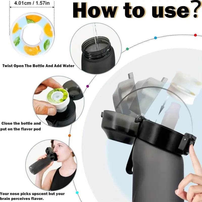 8 Aromatic Capsule Outdoor Sports Water Bottle, Set with Fruit Aroma Pod Accessories, Sports Water Bottle with Accessories, Essential for Sports, Best Selling and Well-received