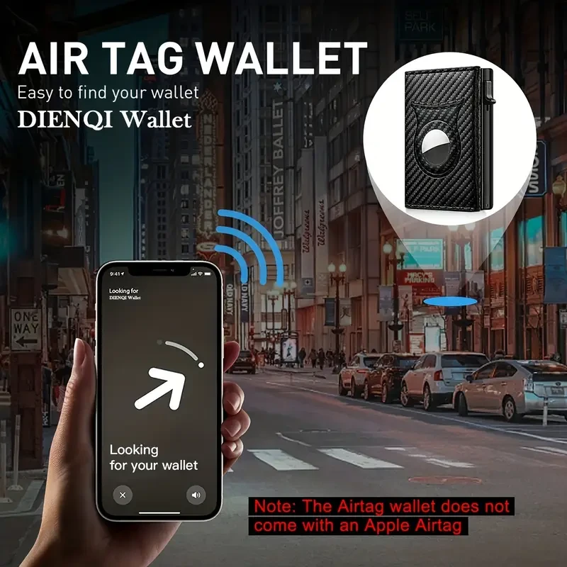 1pc Men's Business Style RFID Blocking Wallet, Durable Carbon Fiber Pattern, Slim Aluminum Alloy Card Holder, AirTag Compatible, Secure Credit Card Case