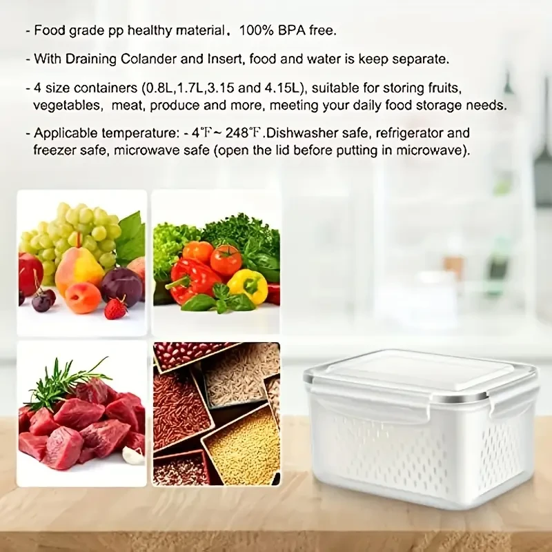 6-Pack Bpa-Free Plastic Food Storage Containers with Lids for Refrigerator, Multifunctional Airtight Freshness Preserving Bins, Drainage Box Set for Fruits, Vegetables, And Kitchen, Restaurant, Supermarket Pantry Organization