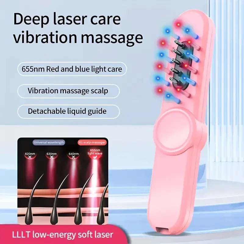 1pc Professional Hair Growth Comb with Vibration Massage, Rechargeable Low-Energy Soft Laser Scalp Care, Detachable Infusion Device, Nourishing Repair for Hair & Follicles, Plastic, Unscented, USB Charging, 500mAh Lithium Battery, Beauty SPA Equipment for
