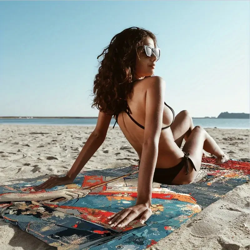 Extra Large Quick-Dry Beach Towel with Ukiyo-e Japanese Style Geometric Pattern