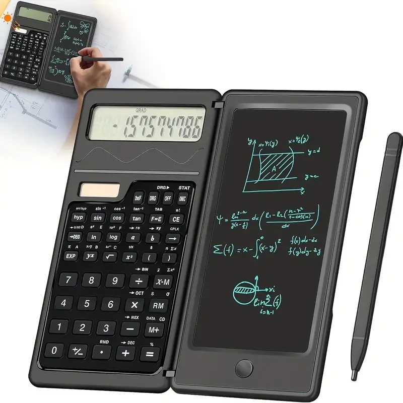 Calculators, Ultra-thin Scientific Calculator With 6 Inch Erasable LCD Writing Tablet, 10-Digit Foldable Calculator, Solar Battery Dual Powered Mathematical Physics Geometry Scientific Calculator