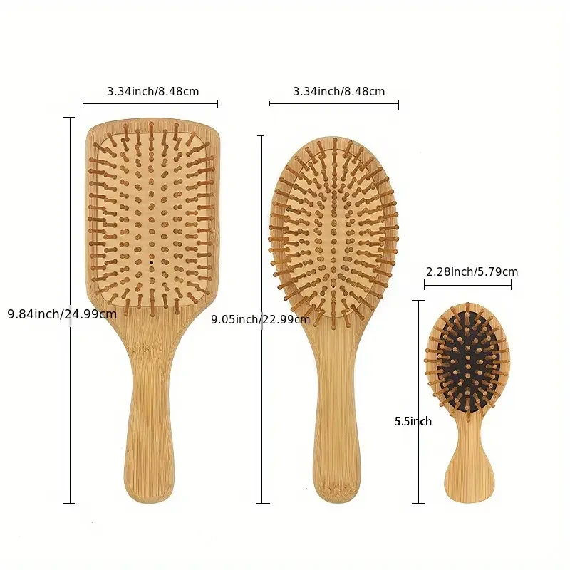 6pcs Bamboo Hair Brush and Comb Set for Normal Hair - Includes Air Cushion Massage Brush, Paddle Brush, Tail Comb, Tooth Comb, Double Head Comb - Detangles Knots and Promotes Healthy Hair Growth.
