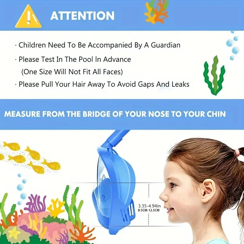 1 Youngsters' Black Full-Face Snorkel Mask with Innovative Leak-Proof System, 180 Panoramic View, and Removable Camera Mount - Durable PC Material for Comfortable Diving & Snorkeling Experience, Youngsters Diving Mask|Sleek Black Design|Antileak Snorkel