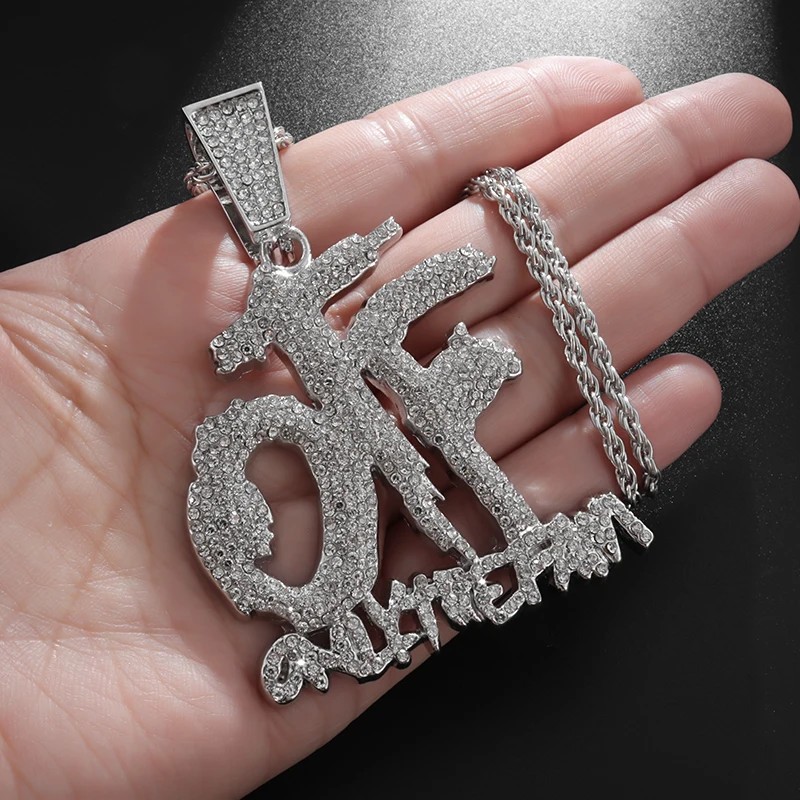 Luxurious Ice Crystal Zirconia Letter OTF Letter Pendant Necklace for Men and Women