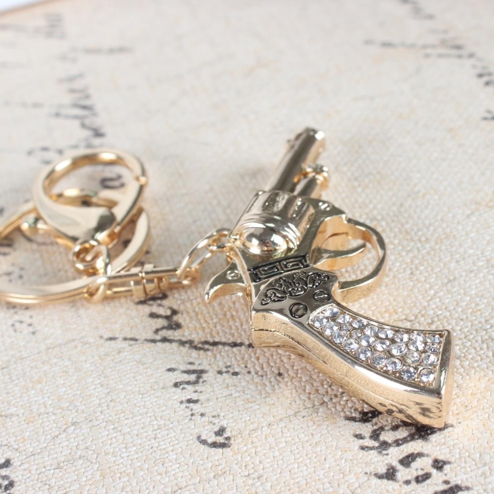 Pistol Gun Handgun New Crystal Rhinestone Charm Pendant Purse Bag Car Key Ring