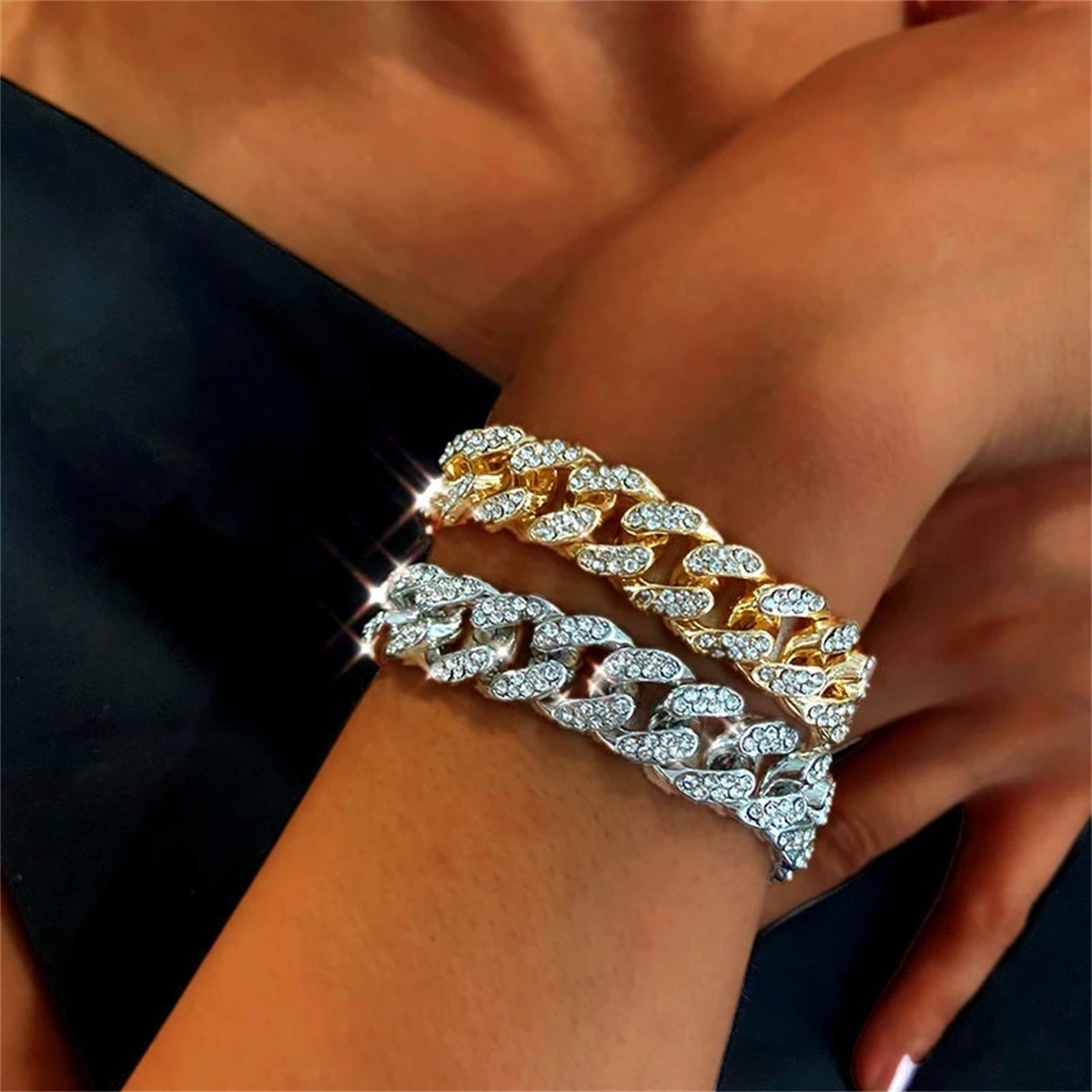 13mm Crystal Miami Iced Out Cuban Link Chain Bracelet