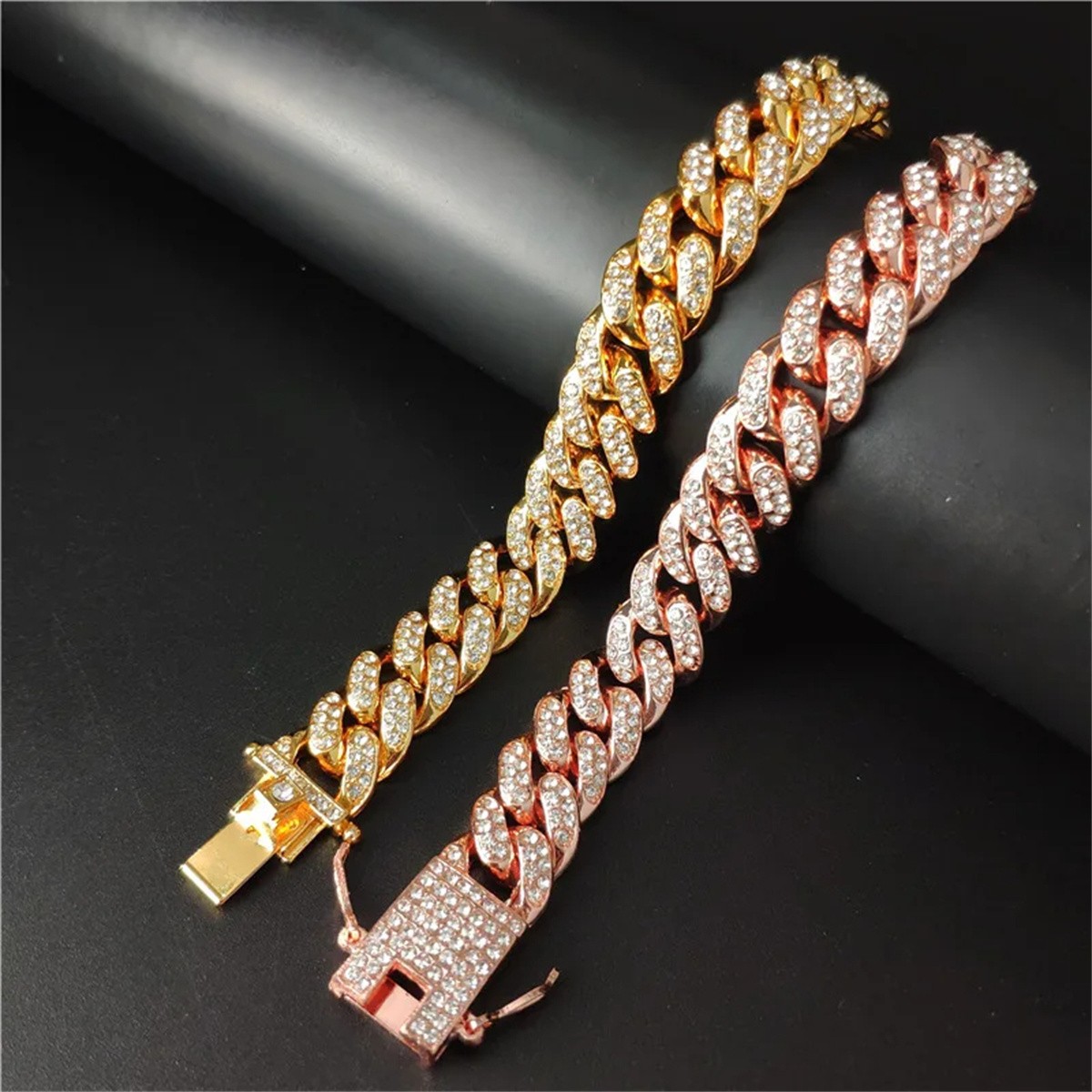 13mm Crystal Miami Iced Out Cuban Link Chain Bracelet