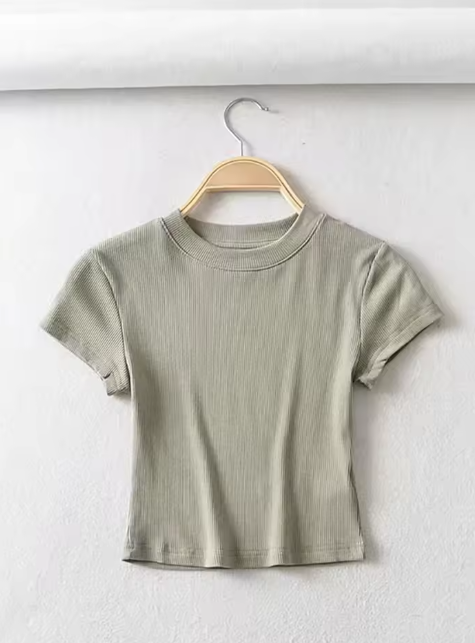 Summer Sexy Women O-neck Short-sleeve T-shirt Slim Elastic Skinny Crop Tops