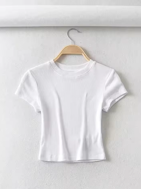 Summer Sexy Women O-neck Short-sleeve T-shirt Slim Elastic Skinny Crop Tops