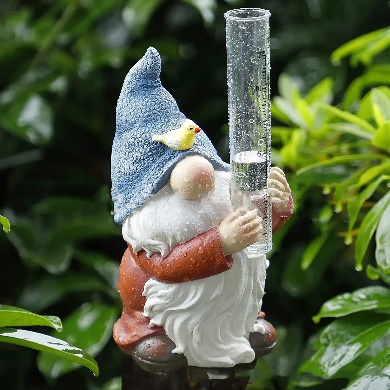 Garden Statue With Hand-painted Rain Gauge