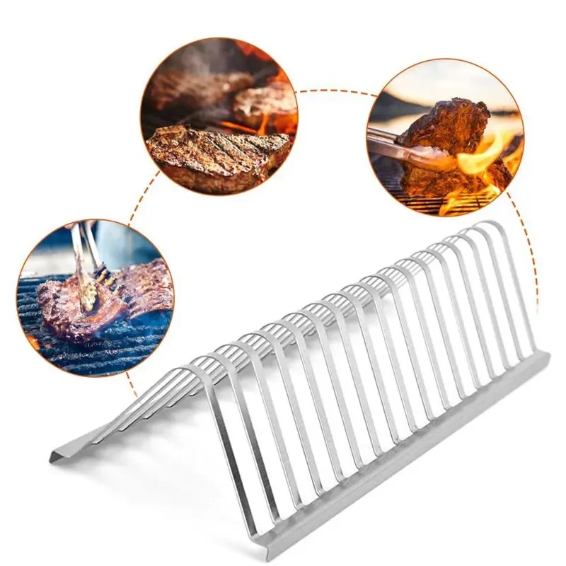 Stainless Steel Barbecue Grill Holder Smoking Rib Racks Grilling BBQ Accessories Outdoor Roasting Stand Picnic Utensil