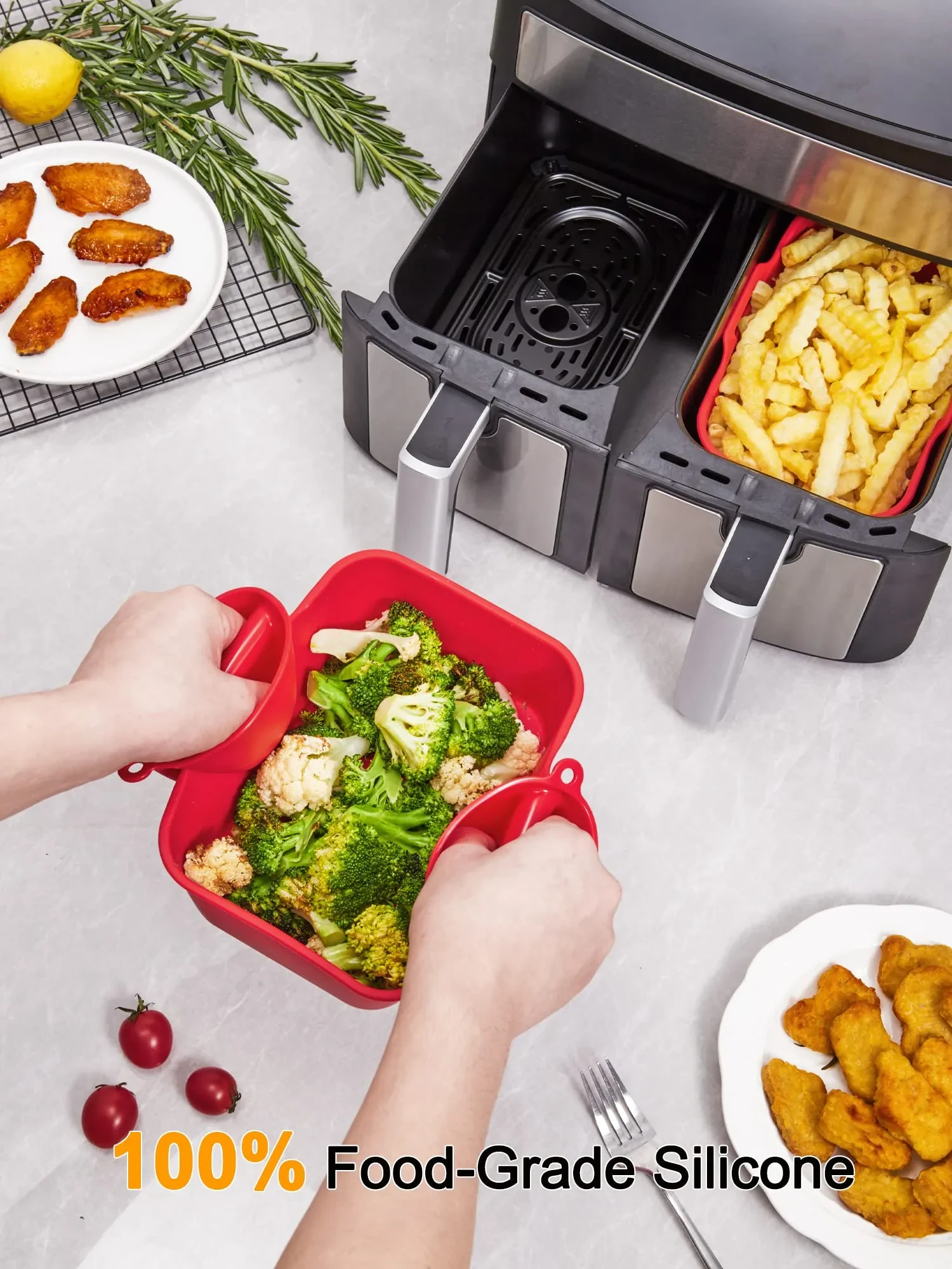 Air Fryer Silicone Pot With Handle Reusable Liner Heat Resistant Basket Rectangle Baking Accessories For Fryer Oven Microwave