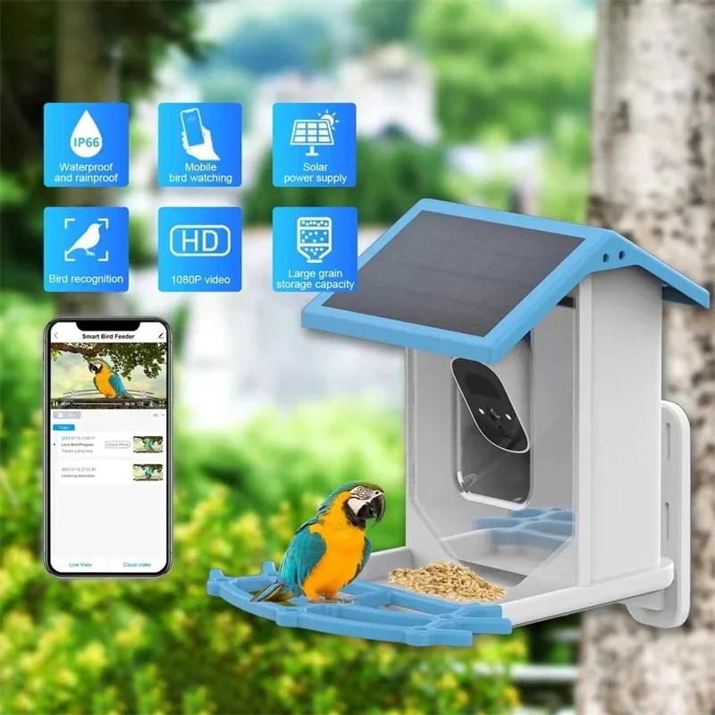2.4G WiFi Smart Bird Feeder with Camera 2.4K Screen Solar Low Power Night Vision IP66 Waterproof 4G or WIFI Connected Feeder