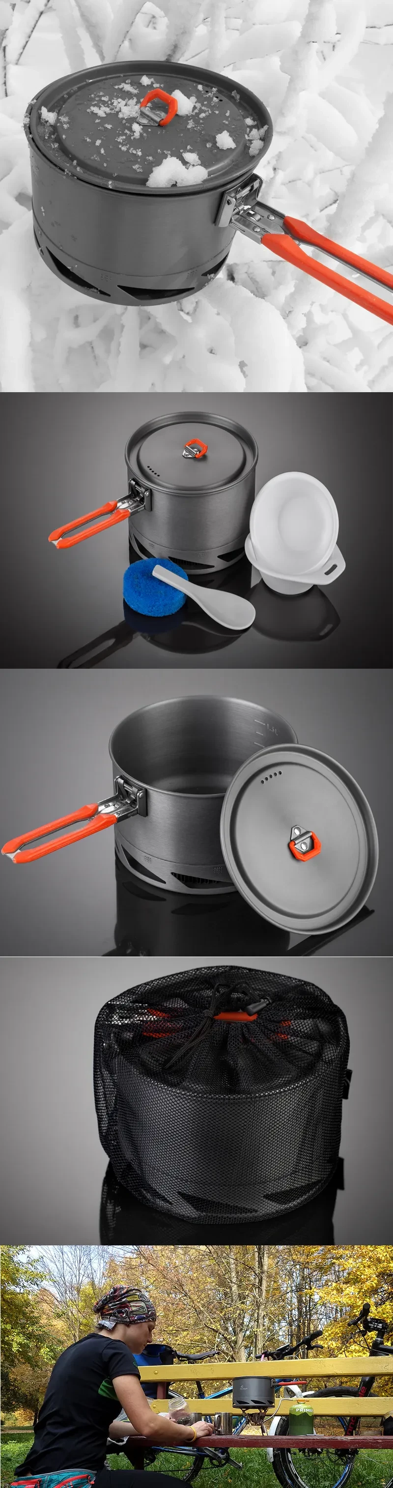 Camping Utensils Dishes Cookware Set For Picnic Hiking Heat Exchanger Pot Kettle Outdoor Tourism Tableware Heat Collecting Hard Alumina