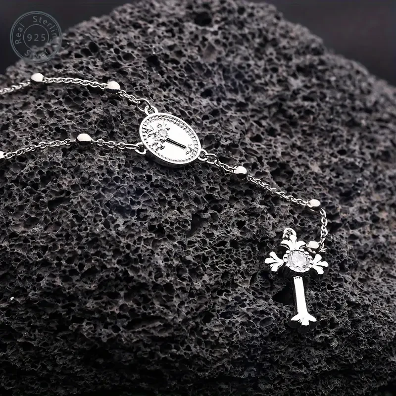 925 Sterling Silver Italian Rosary Cross Y-shaped Necklace